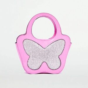 Chic Pink Mini Bag with Silver Butterfly Design